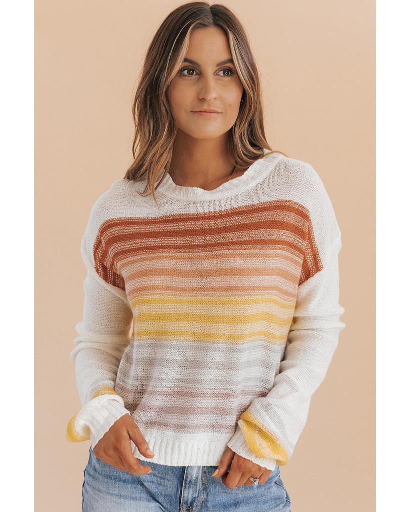Azura Exchange Полосатый свитер с длинными рукавами и круглым вырезом