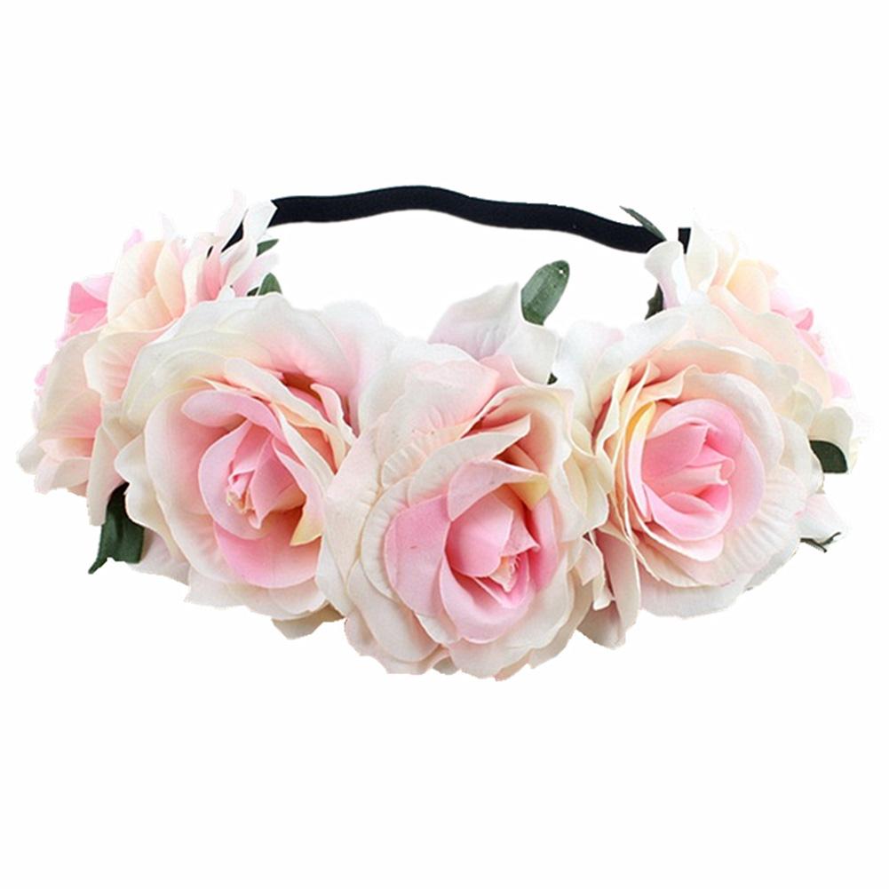 Artificial Flower Garland Rose Love Shape Wreath Headband Silk Rose Wedding Car Decor