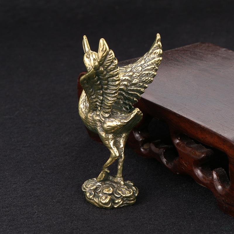 Red-crowned Crane Brass Figurines Chinese Retro Study Desktop Decoration Tea Pet Feng Shui Vintage Home Decor Collectibles