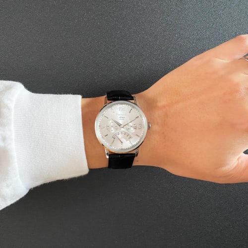 FOREVER Men's Retro Quartz Watch with Calendar, Day of the Week, Date, and 24-Hour Display. [Antique Design] Perfect for Business. FG-2030-SV-SV Leath