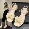Slippers Women's Summer Outer Wear Medium Heel Fashion 2025 New Transparent Thick Heel Crystal Large Size 34-39 One-word Drag Tide