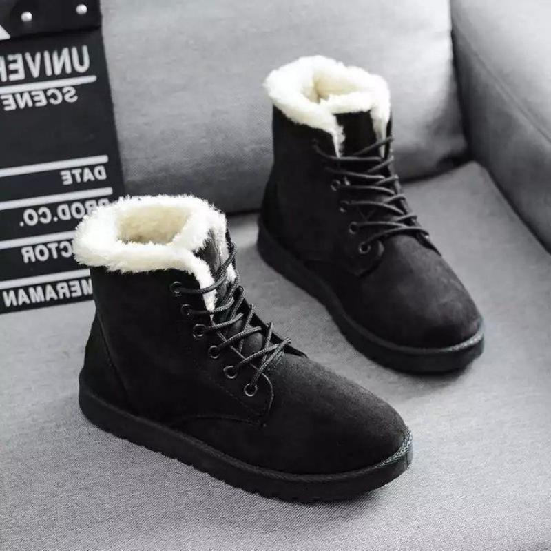 Fashion Platform Fur Ankle Snow Boots Women Flats Suede Plush Warm Cotton Shoes Winter 2025 Trend Running Sport Lace Up Fad Botas Mujer