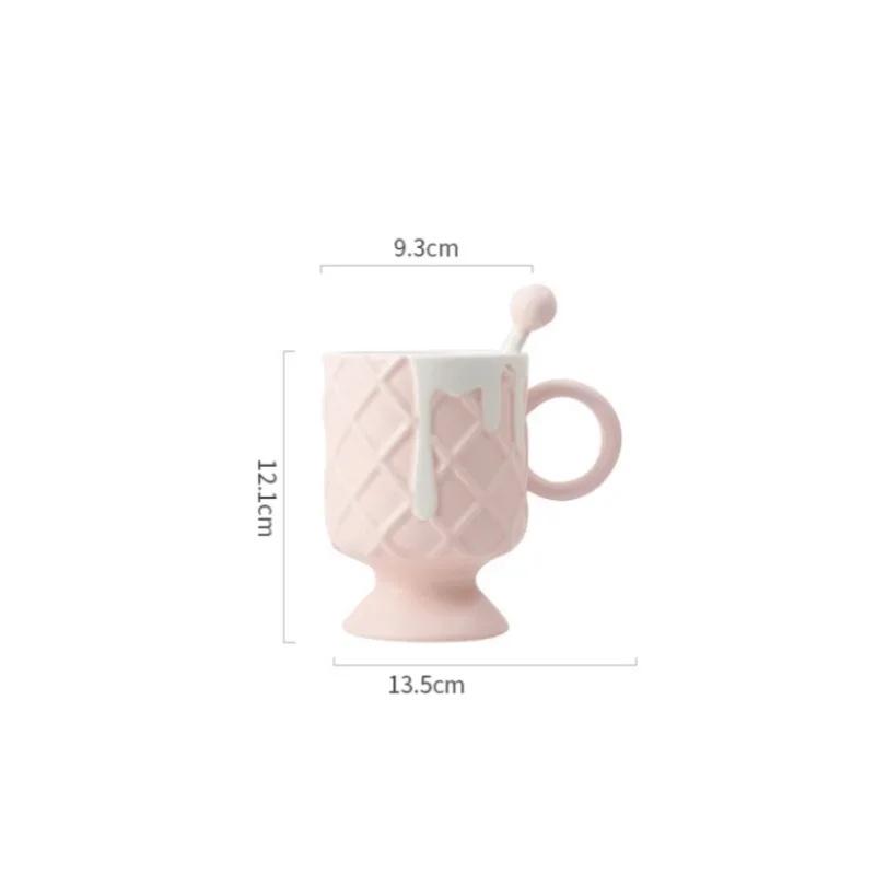 JUSTINLAU Ceramic Mug Cartoon Ice Cream Bear Flower Bird Water Cup Portable Breakfast Coffee Milk Oat Cups Home Office Drinkware
