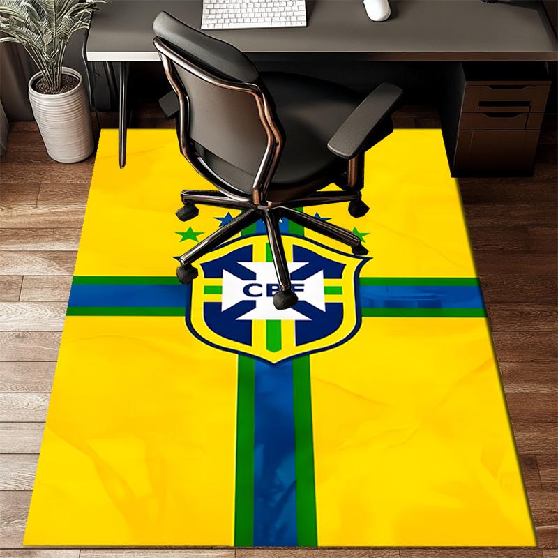 Brazilian Football Emblem Printed Office Carpet Chair Cushion Entryway Rug, Rugs for Living Room, Bedroom Christmas gifts