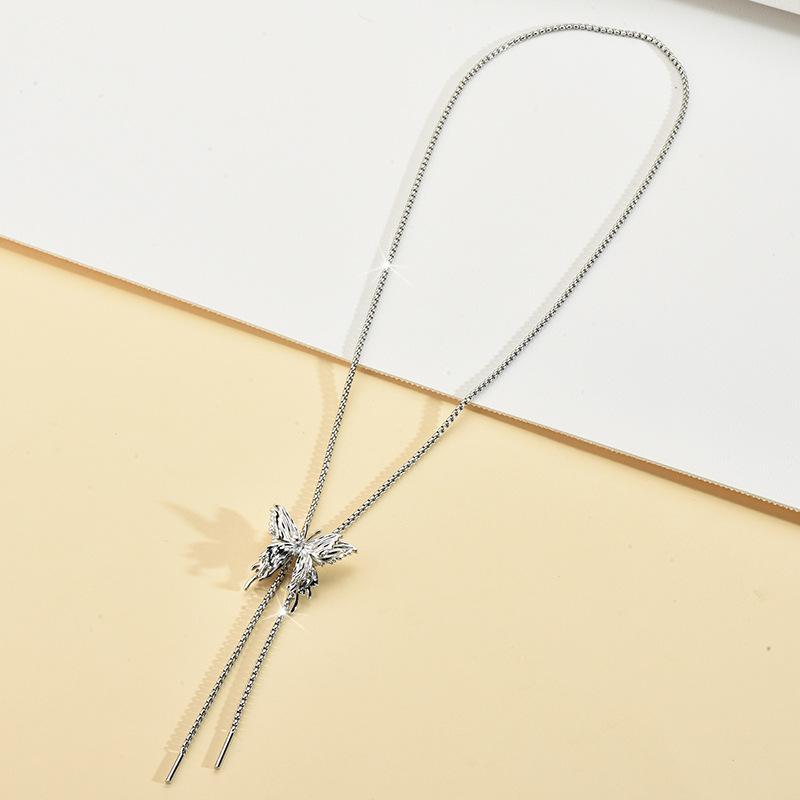 Butterfly Pull Necklace Female Niche Sweet and Cool Design High-end Feeling Light Luxury Commuting Accessories