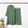 Women Muslim Abaya Kaftan Casual Loose Puff Sleeve Blouse and Long Pants 2PCS Sets