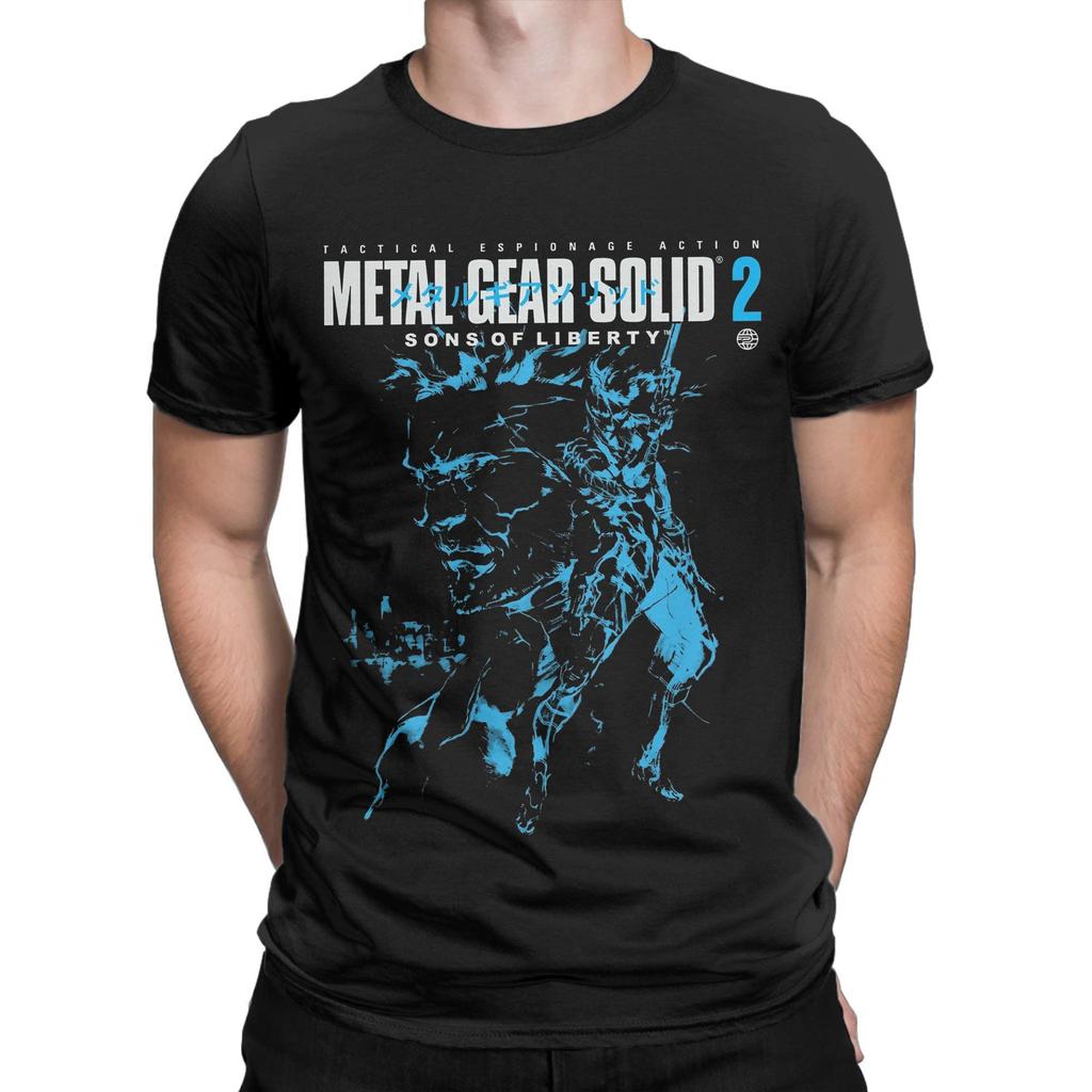 Мужские футболки Metal Gear Solid 2 Винтажная футболка из чистого хлопка с коротким рукавом Змея и Райден Обложка Футболки Воротник Топы Уникальные
