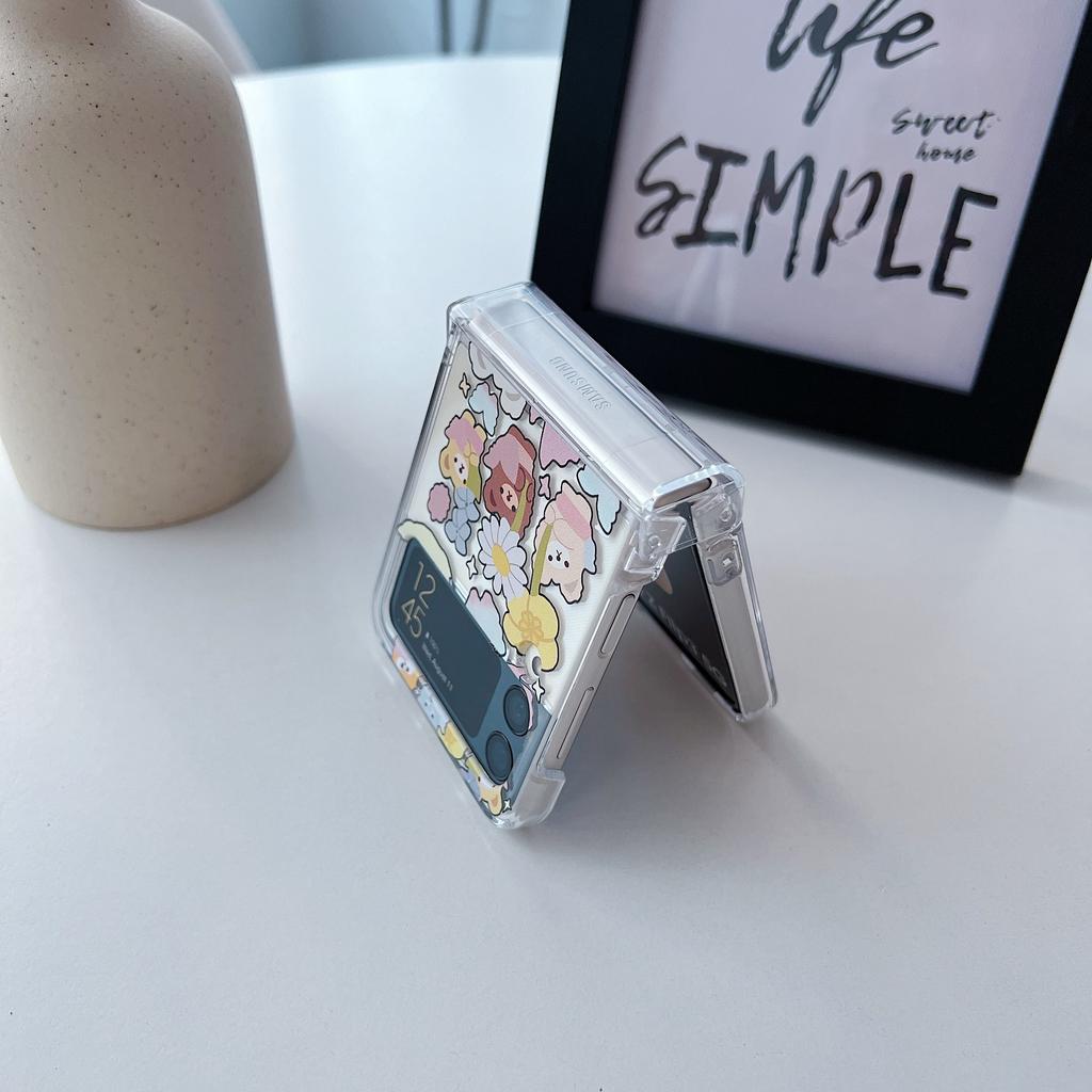 Для Samsung Galaxy Z Flip 4 3 чехол с милой мультяшной росписью, красочный прозрачный складной противоударный защитный чехол, аксессуары