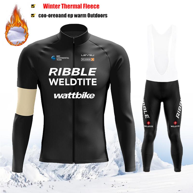 Thermal Fleece Bike Jersey + Bib Pants, Long Sleeve Cycling Clothing Sets Man Black Cycling Clothing 2026 Winter Fleece Warm Cycling Suit Set
