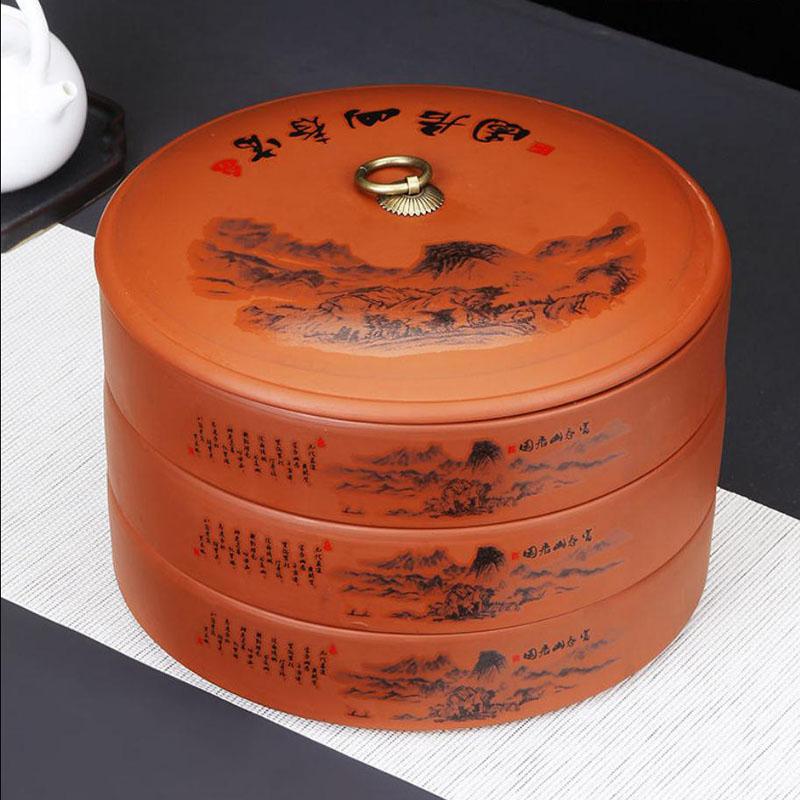 Коробка для хранения чайных лепешек, многослойная керамика, герметичный контейнер для хранения закусок, элегантный принт, органайзер для кофейных зерен в форме ореха