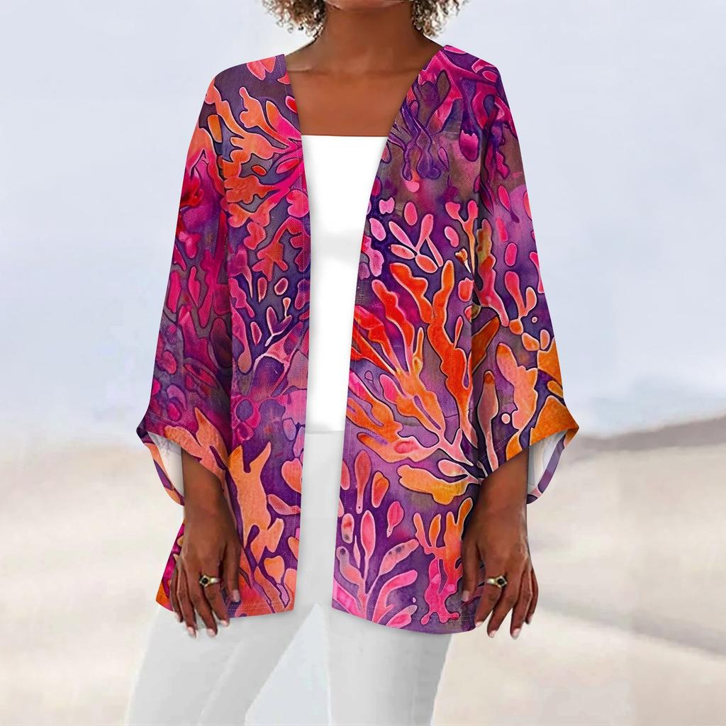 Женская повседневная модная легкая куртка средней длины с принтом в стиле ретро, ​​кардиган