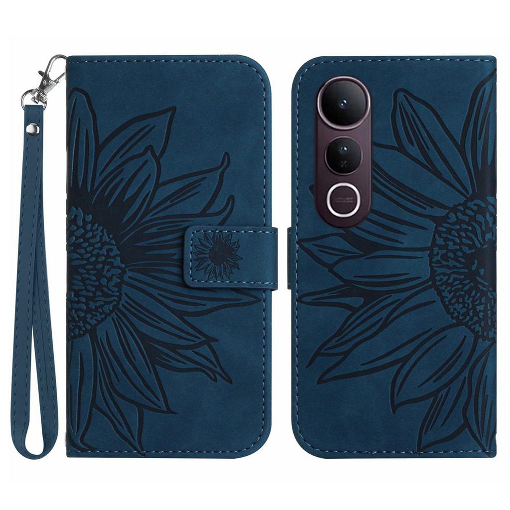 For vivo V50 Lite 5G Case Sunflower Imprint Leather Wallet Phone Cover with Wrist Strap