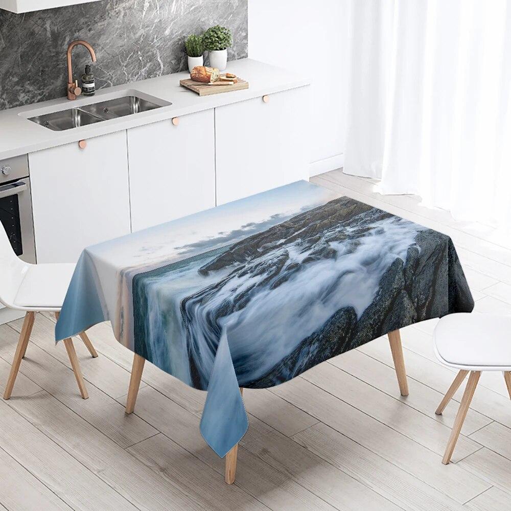 Скатерть с принтом заката и пикника, устойчивая к пятнам, водонепроницаемая, для кухни, украшения дома