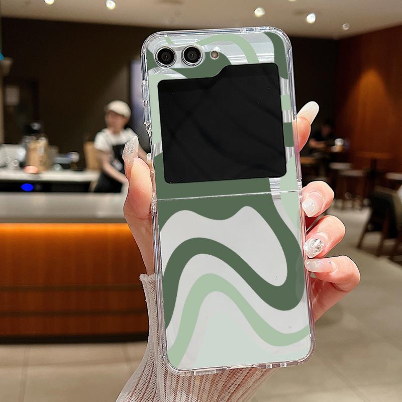 Transparent Soft Phone Case For Samsung Galaxy Z Flip 6 5 4 3 5G Flip6 Flip5 Flip4 Metal Buckle Wave Pattern Clear Folding Cover