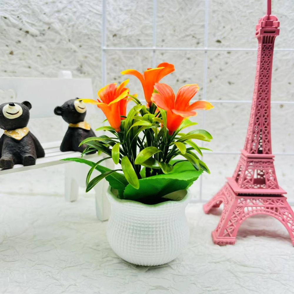 Artificial Lily Green Plant Potted Plant For Office Workspace And Living Room