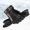 PU Gloves Men's Winter Labor Protection Gloves Plus Velvet Warm Sheepskin Pattern Gloves Gift Leather Gloves