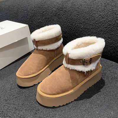 Классические утолщенные женские зимние ботинки из пуха 2024 года с пряжкой на ремне, удобные теплые ботильоны для женщин, зимняя женская обувь, массивные ботинки