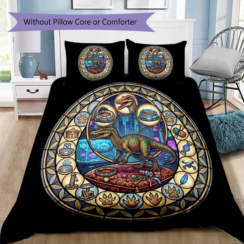 Dinosaur Glass Fantasy Pattern Bedding,Quilt Set Quilt Cover Pillowcase Home Birthday Gift (1 * duvet cover + 2 * pillowcase, without core)