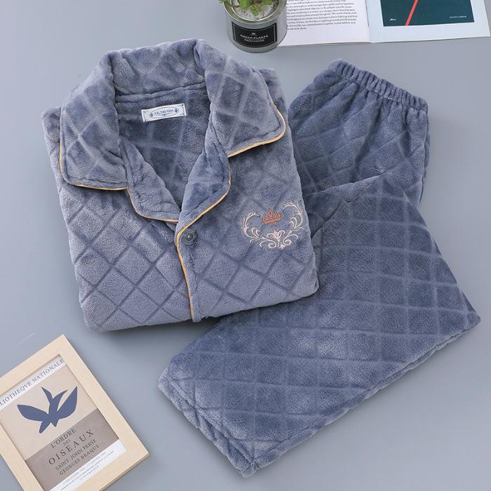 Мужская пижама из кораллового флиса больших размеров: Плотный фланелевый костюм на осень и зиму