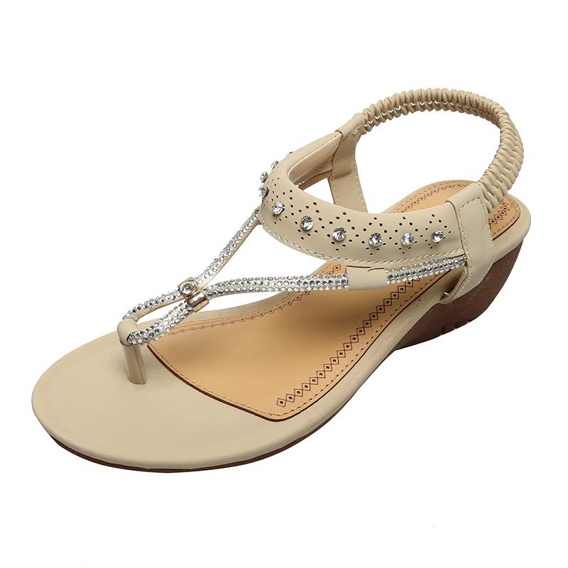 Новые бохо женские босоножки повседневные женские туфли со стразами босоножки на танкетке носок модные женские