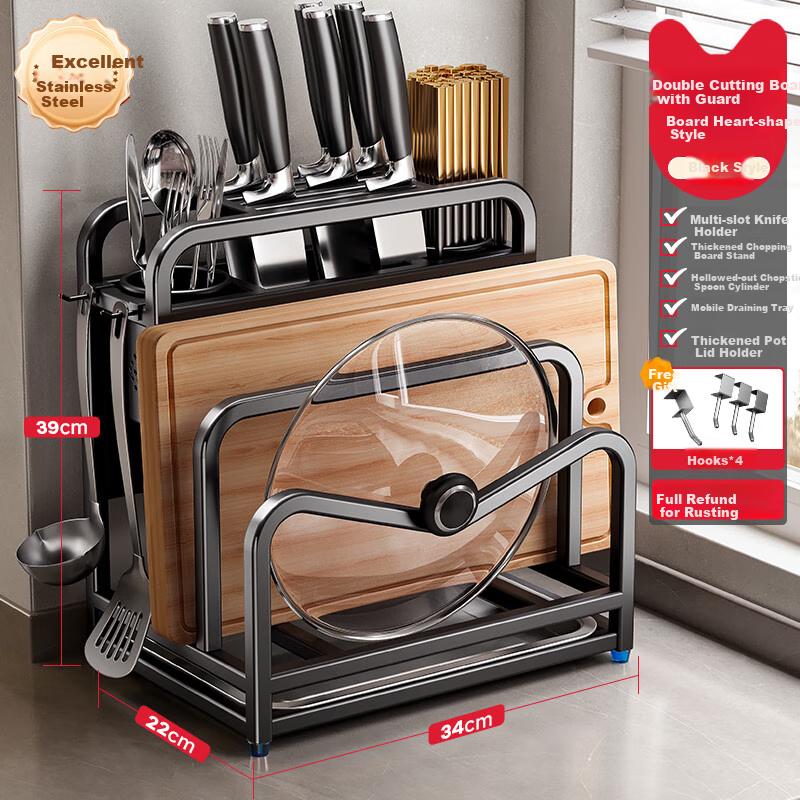 Knife Holder, Stainless Steel Kitchen Storage Rack, for Knives, Pot Lids, Cutting Board, All-In Chopping Board, Knife Storage Rack