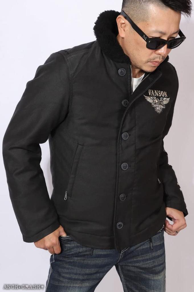 Eagle Emblem Deck Jacket Embroidery Military Black XL [Banson] N-1 NVJK-2210