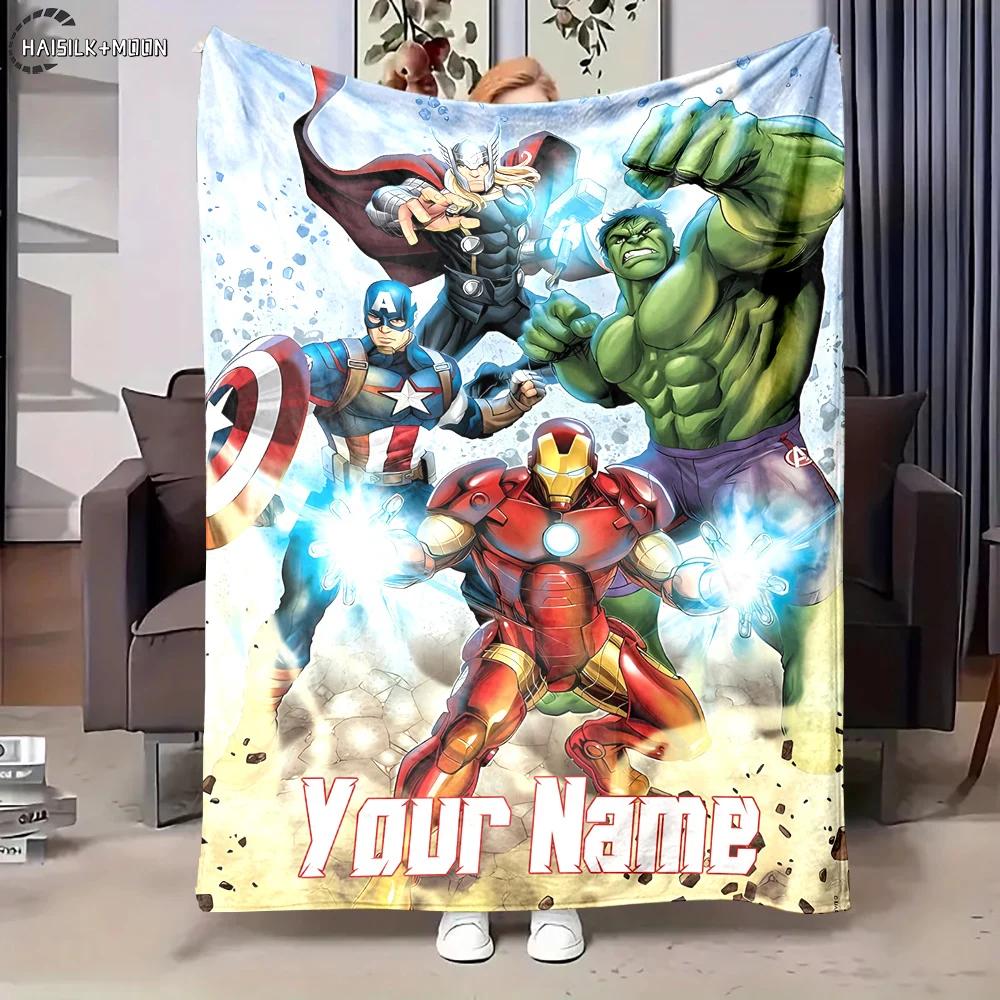 3D Multi-Size Custom Name Personalized Blanket Marvel Avenger Print Adult Children Warm Blanket Comfortable Blanket Holiday Gift