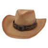 Драгоценный камень Тибетский Тибетский Западный Ковбойский Цилиндр Складной Этнический Стиль Уличная Солнцезащитная Шляпа Трансграничная Новая Шляпа из Соломы с Поясом