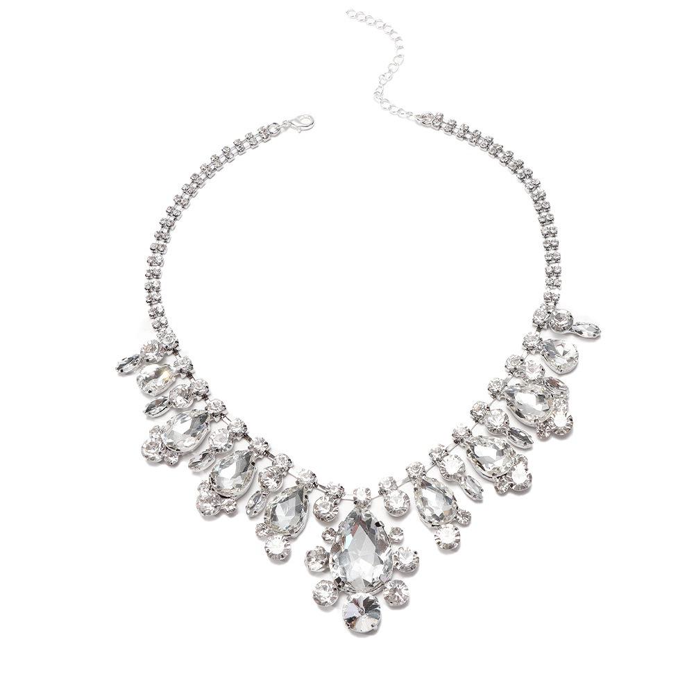 Geometric Crystal Choker Water Drop Women Clavicle Chain Retro Rhinestone Necklace Ladies