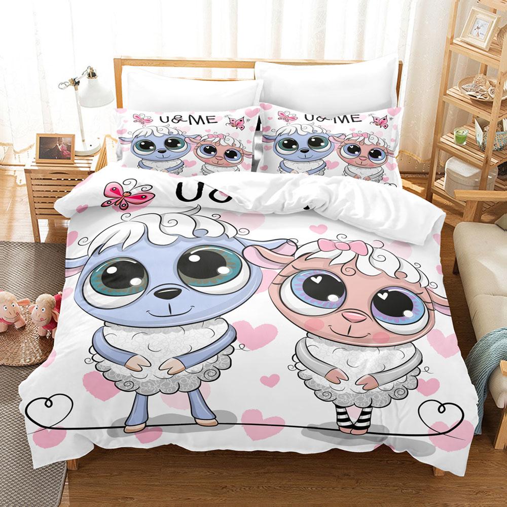 Мультяшный комплект пододеяльника с овечками, милые белые овечки, цветочный узор, размер кинг, квин, полный, для детей, мальчиков, девочек, подарок, полиэстеровый комплект постельного белья