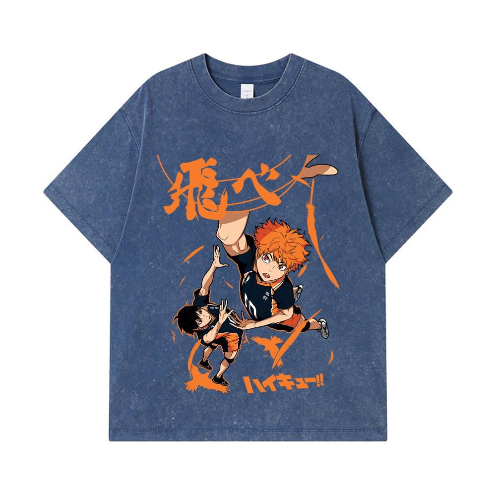 275 GSM Washed T-shirts 100% Cotton Haikyuu V10 Hinata Tobio Print Unisex Heavy Cotton T Shirt
