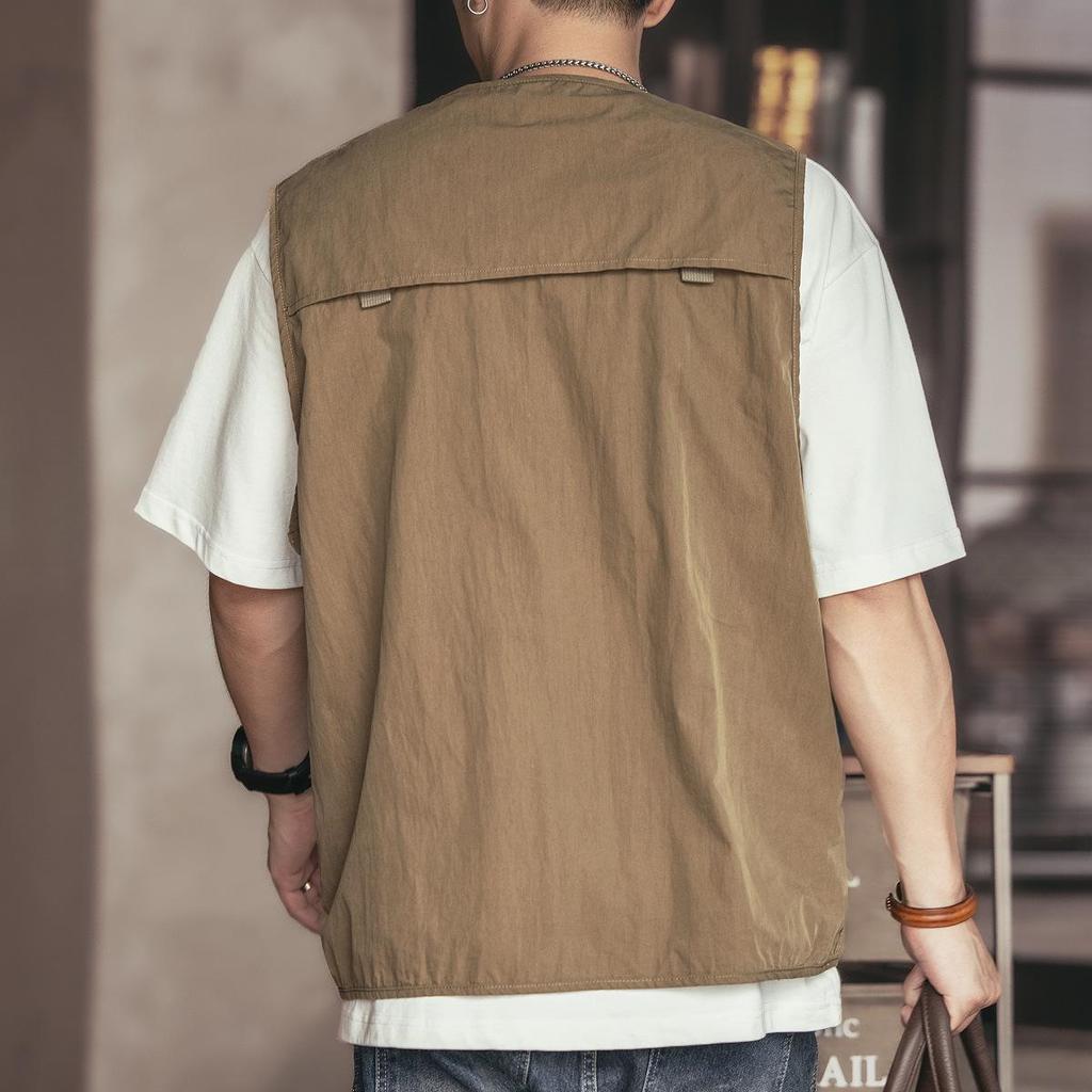 Мужской летний рабочий жилет в корейском стиле: Модная куртка без рукавов с несколькими карманами для рыбалки на открытом воздухе