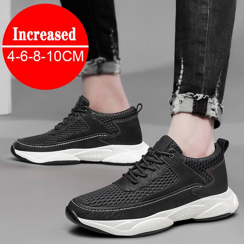 Fashion Breathable Sneakers Man Elevator Shoes Height Increase Insole 8cm Black Taller Shoes Men Leisure Fashion Sports Plus Size 37-44