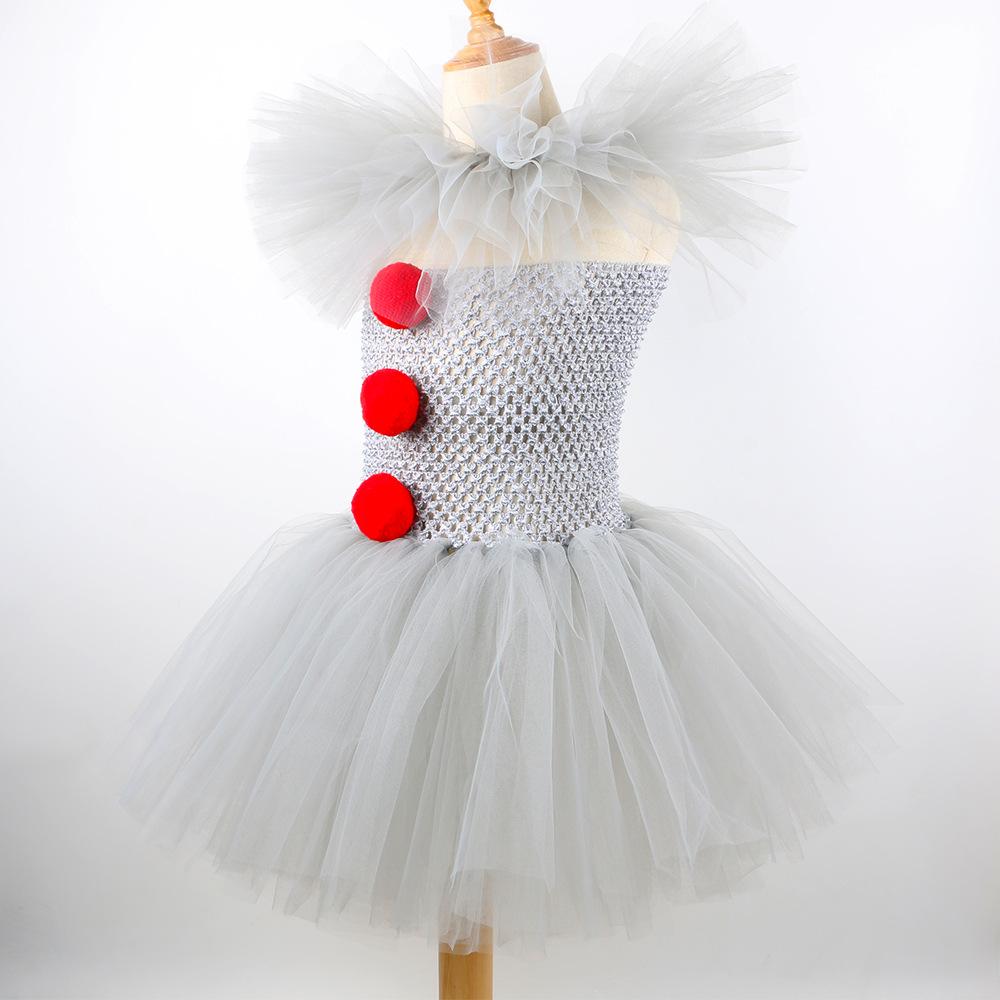 Halloween Gray Joker Girls Costume Tutu Dress Creepy Clown Kids Carnival Party Cosplay Clothing Children Tulle Fancy Dress Christmas