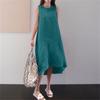 Summer Women's Dress Round Neck Long Sleeveless Plus Size Loose Solid Colour Long Long Section Large Swing Vest Cotton Linen Dresses