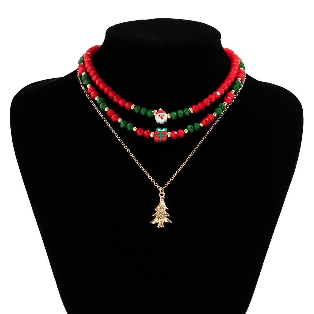 European and American Beaded Snowman Choker Necklace - Women's Imitation Crystal Christmas Gift Jewelry