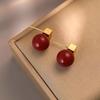Wine red earrings, women's light luxury high-end earrings, 2026 new popular autumn and winter niche Chinese New Year earrings trend