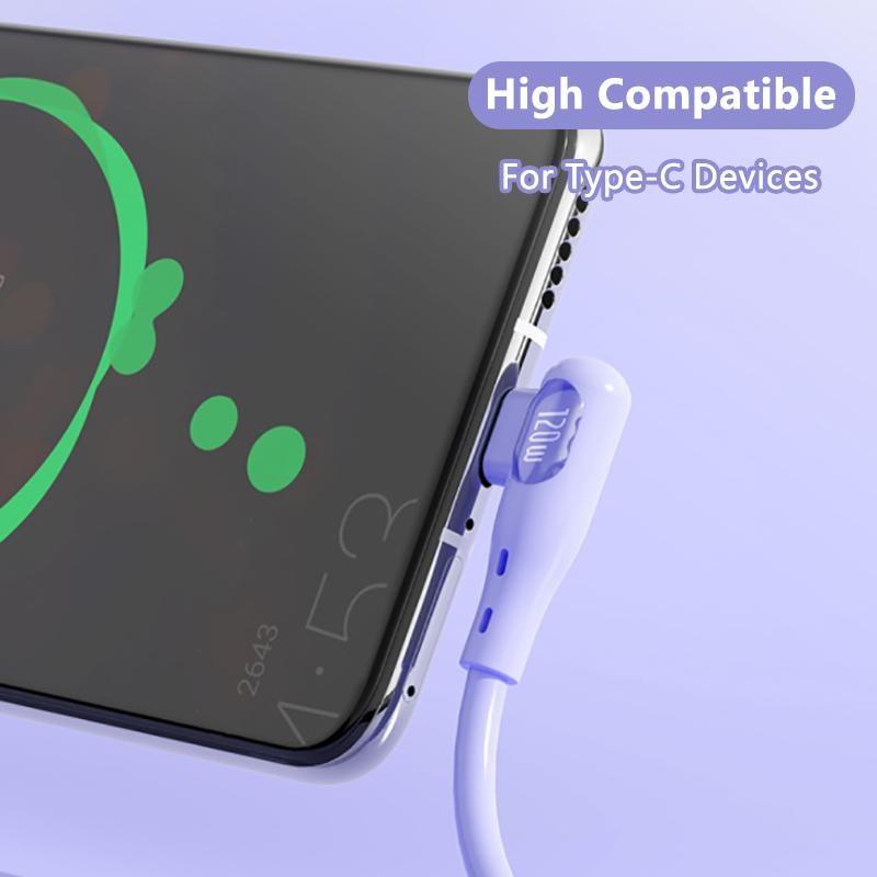VAORLO 90° Super Charge Cable 120W 6A Fast Charging Type-C USB C Data Line Support Transmission Quickly Charge 1M 2M