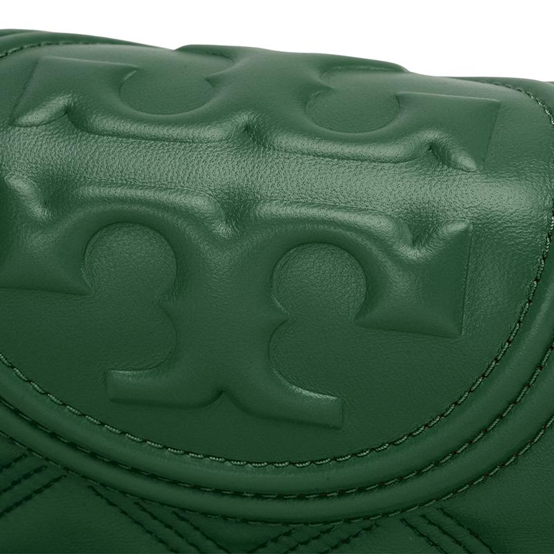 Tory Burch Fleming Diamond Quilted Embossed Print Woven Chain Strap Shoulder Bag Women Shoulder Bag Dark-Green 56716-332