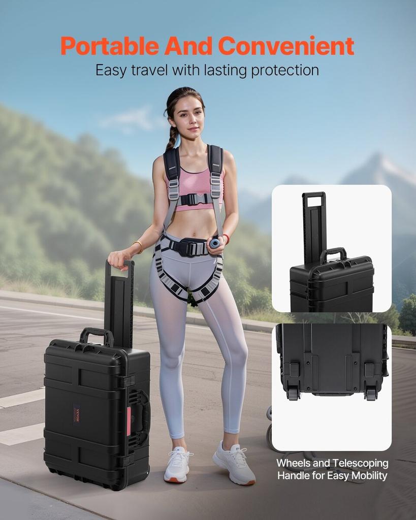 2.5 Cu.ft Weatherproof Hard Case Rolling Wheels & Retractable Handle Black