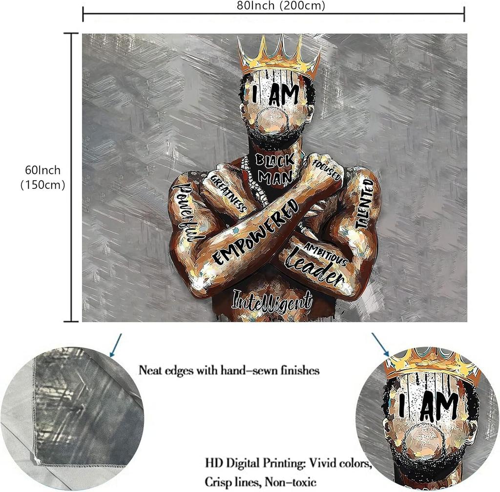 Black King Tapestry African American King Afro Man Hippie Art Wall Hanging African American Man Crown Wall Tapestry College Dorm
