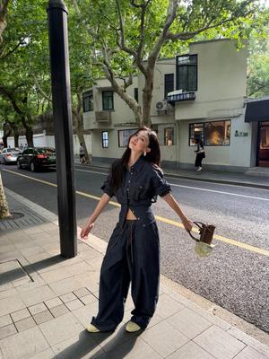 Женские простые повседневные широкие джинсы на кулиске для ранней осени