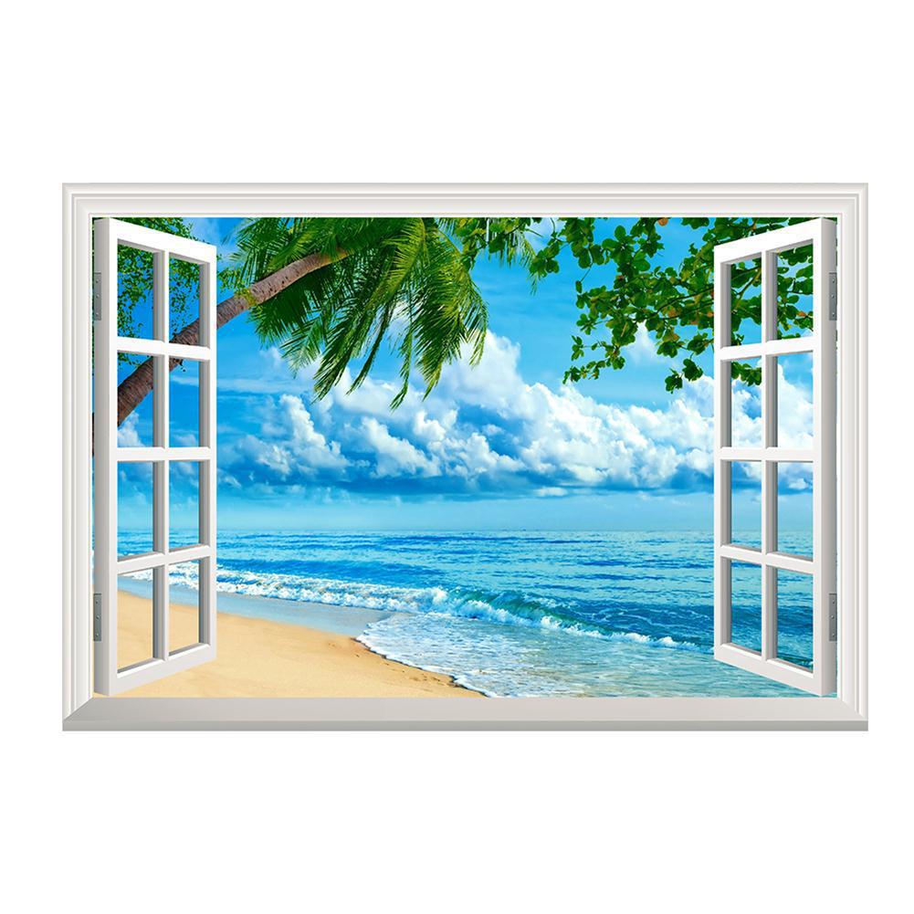 Современные Летние Пляжные 3D Наклейки На Стены Приморский Пейзаж Съемные Обои Вид Из Окна Наклейки Наклейки Украшения Дома