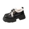 Fashion British Style Buckle Designer Platform Shoes for Women Fashion Casual Winter Warm Loafers Female PU Leather Shoes Ladies