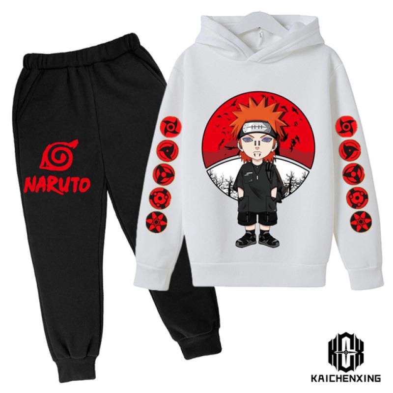 Спортивный костюм «Наруто» в стиле аниме, детские толстовки с капюшоном, комплект одежды для мальчиков, одежда для маленьких девочек, повседневные свитера с капюшоном «Какаши» + брюки, 2 шт.