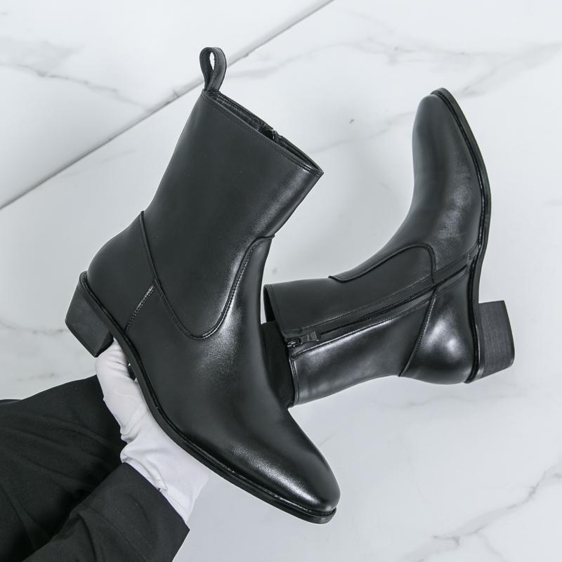 New English Style Chelsea Long Boots for Men Black Luxury Brand Mens Shoes Rubber Casual Shoes for Men Leather Winter Boots Man