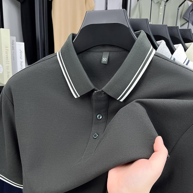 Summer Men's Polo Shirt Lapel Short Sleeve High-end Pure Cotton High-end Business Splicing Dad Outfit