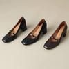 Женские нежные ретро-туфли женские весенне-осенние туфли Мэри Джейн черные кожаные туфли с квадратным носком и толстым каблуком