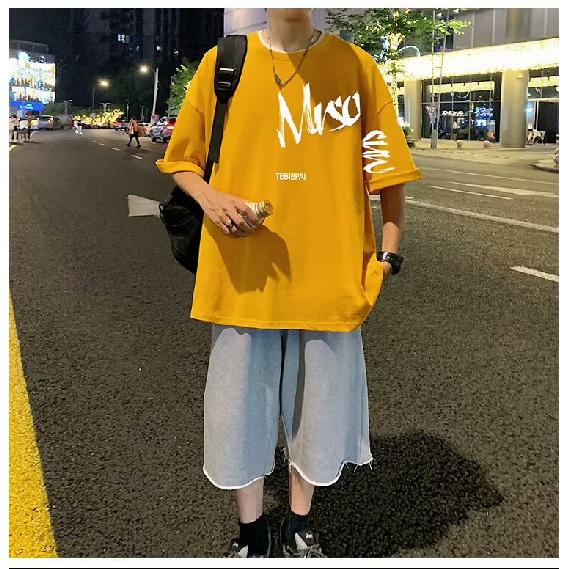 Новая футболка с коротким рукавом, мужская летняя футболка в корейском стиле, модный простой топ с коротким рукавом, свободная повседневная футболка в гонконгском стиле