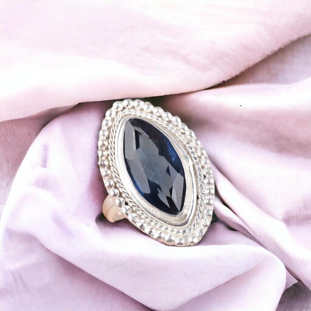 Natural London Blue Topaz Gemstone 925 Sterling Silver Handmade Jewelry Ring RR-26-5